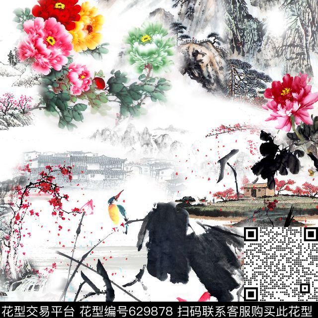 此华亿平台为1/2跳接水墨民族风数码印花华亿平台下载（图片编号: 629878） - 瓦栏（Walan）