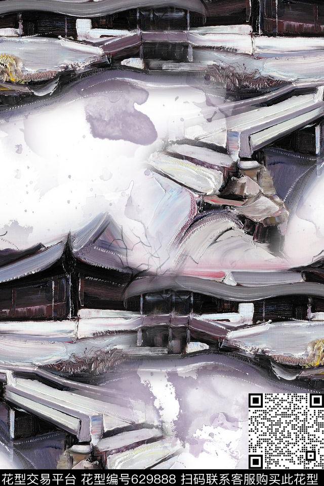 手绘花卉定位花数码印花华亿平台下载（图片编号: 629888） - 瓦栏（Walan）