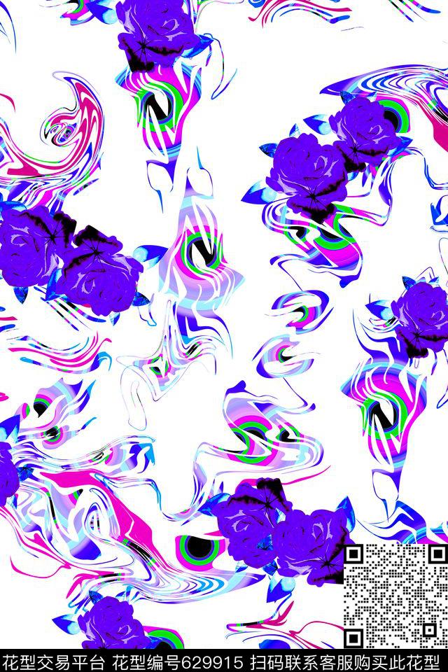 花朵花卉炫彩数码印花华亿平台下载（图片编号: 629915） - 瓦栏（Walan）