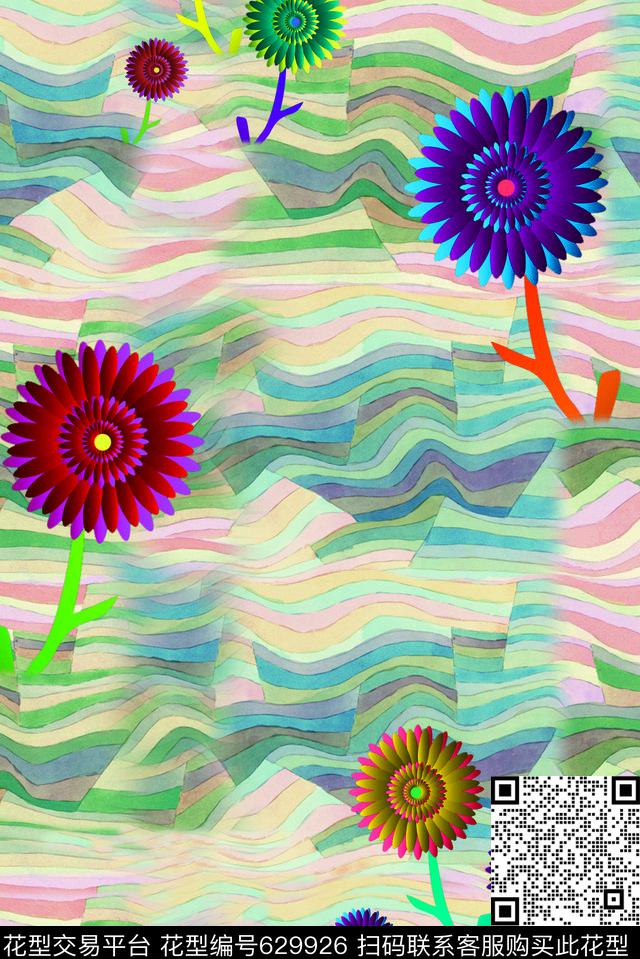 花卉色块几何数码印花华亿平台下载（图片编号: 629926） - 瓦栏（Walan）