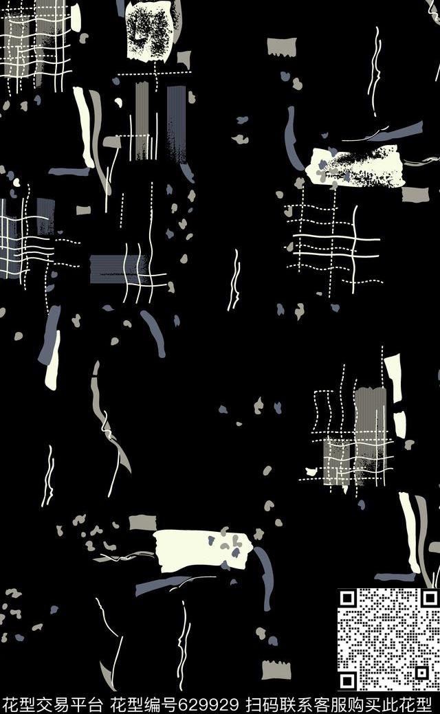 2017年抽象几何条纹华亿平台点子手绘线条传统印花华亿平台下载（图片编号: 629929） - 瓦栏（Walan）