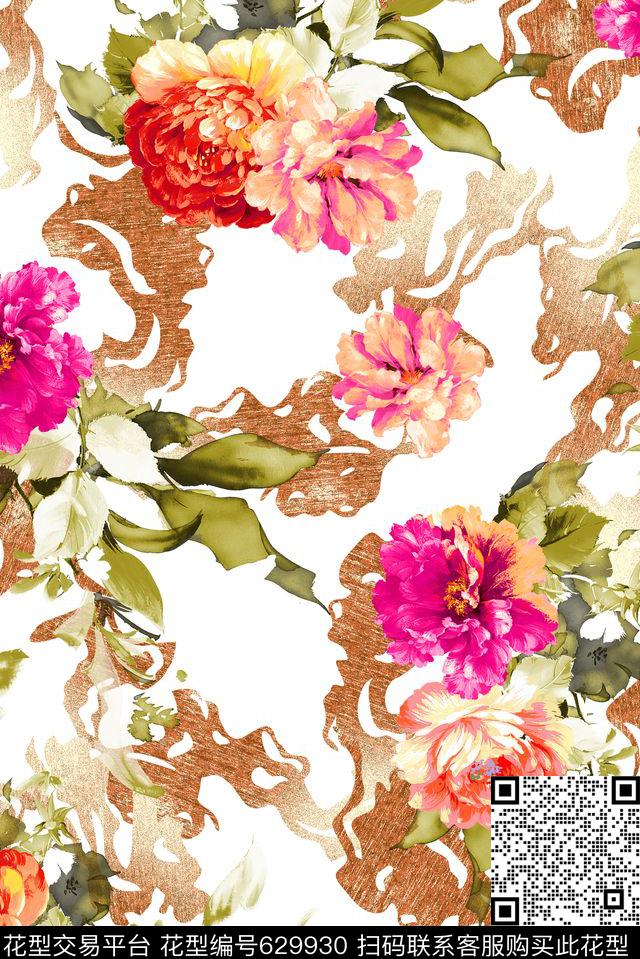 牡丹花朵花卉数码印花华亿平台下载（图片编号: 629930） - 瓦栏（Walan）