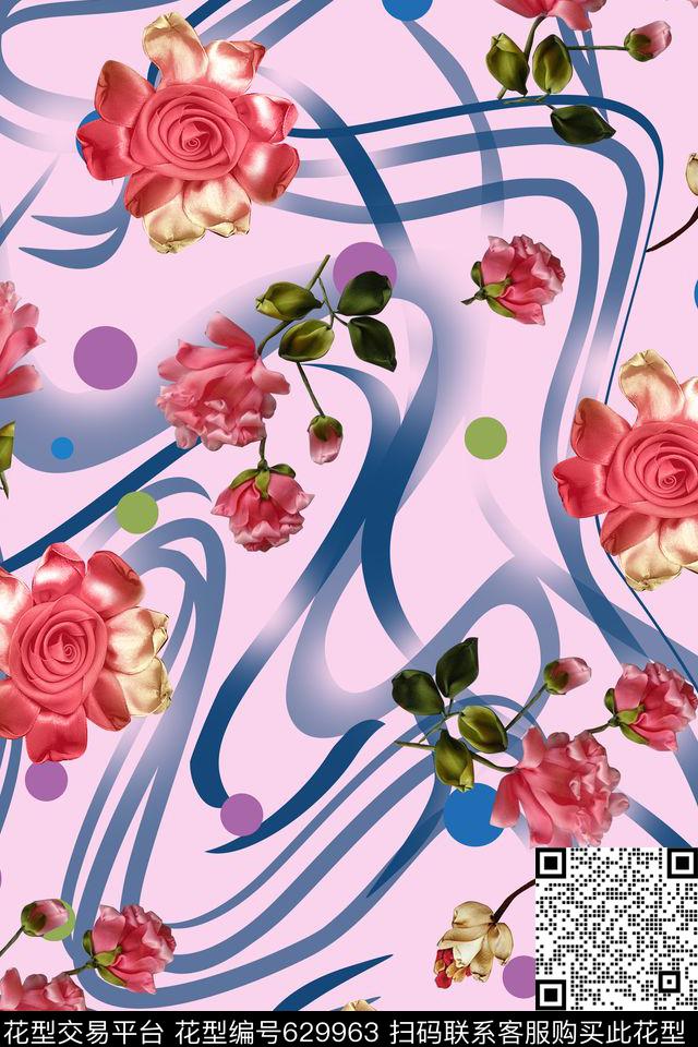 花卉抽象组合数码印花华亿平台下载（图片编号: 629963） - 瓦栏（Walan）