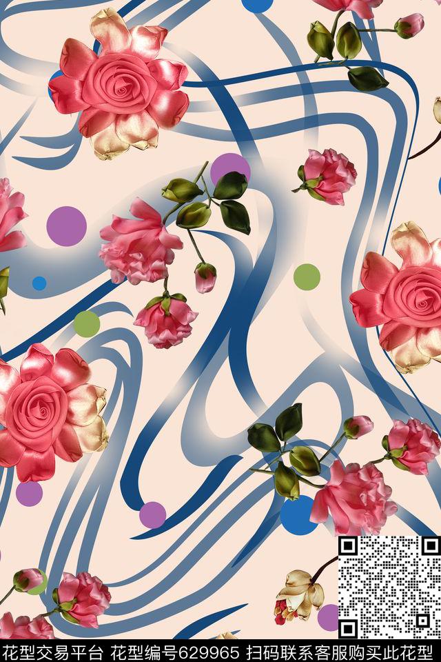 花卉抽象组合数码印花华亿平台下载（图片编号: 629965） - 瓦栏（Walan）