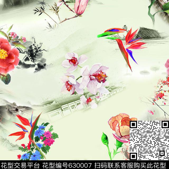 民族风花卉此华亿平台为1/2跳接数码印花华亿平台下载（图片编号: 630007） - 瓦栏（Walan）
