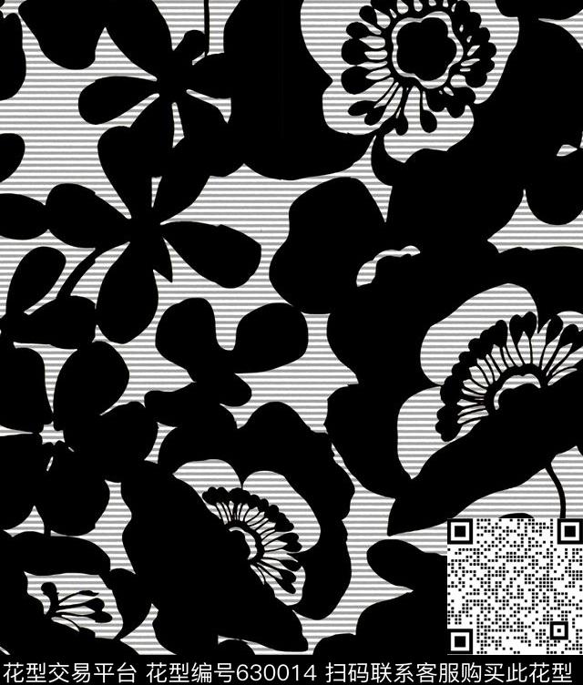 剪影几何碎花黑白花朵。抽象花朵传统印花华亿平台下载（图片编号: 630014） - 瓦栏（Walan）