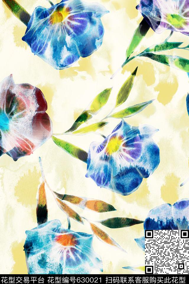 浪漫水彩布纹数码印花华亿平台下载（图片编号: 630021） - 瓦栏（Walan）