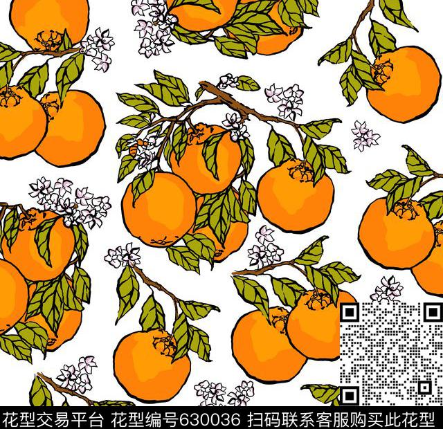 手绘橘子花卉传统印花华亿平台下载（图片编号: 630036） - 瓦栏（Walan）