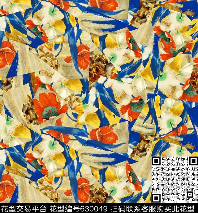 油画拼接花卉数码印花华亿平台下载（图片编号: 630049） - 瓦栏（Walan）