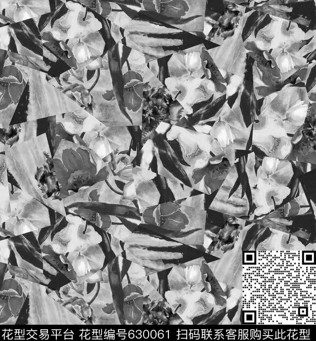 黑白油画拼接数码印花华亿平台下载（图片编号: 630061） - 瓦栏（Walan）