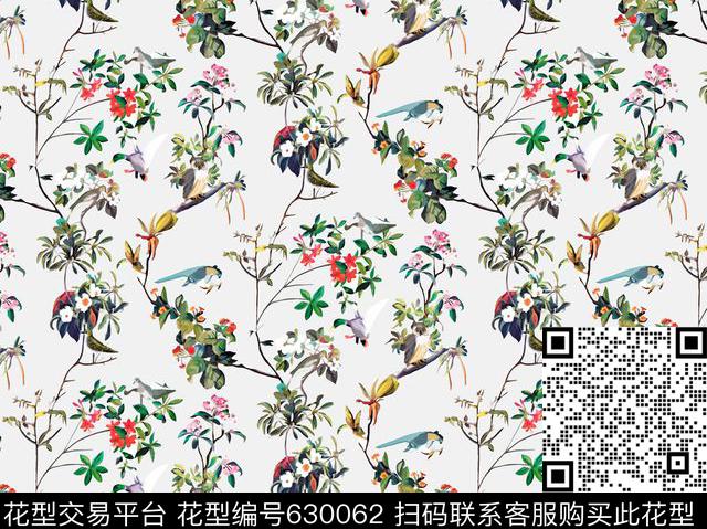 花卉植物鸟数码印花华亿平台下载（图片编号: 630062） - 瓦栏（Walan）