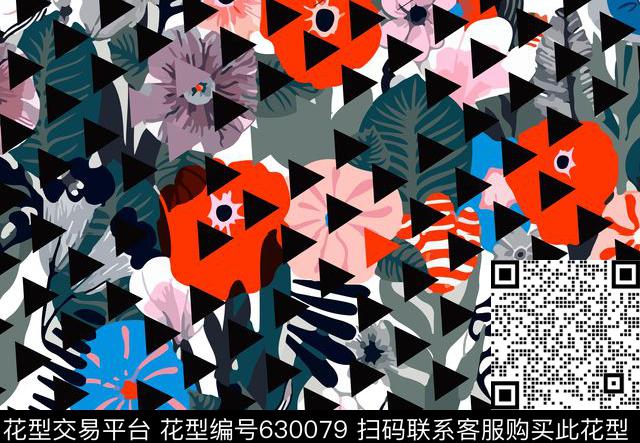 日式花朵几何红色花朵传统印花华亿平台下载（图片编号: 630079） - 瓦栏（Walan）