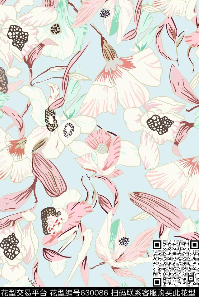 花卉植物手绘传统印花华亿平台下载（图片编号: 630086） - 瓦栏（Walan）