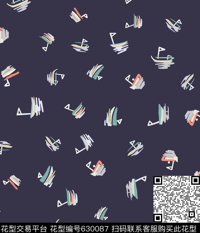 小船手绘趣味传统印花华亿平台下载（图片编号: 630087） - 瓦栏（Walan）