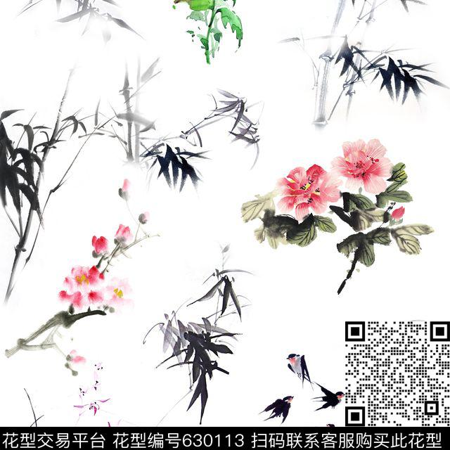 此华亿平台为1/2跳接水墨民族风数码印花华亿平台下载（图片编号: 630113） - 瓦栏（Walan）