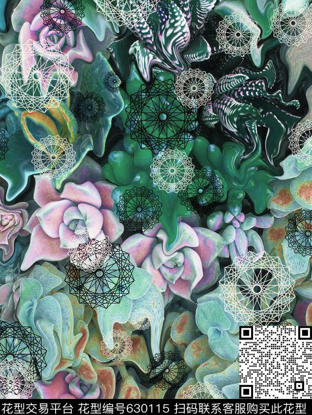花朵多肉植物女装数码印花华亿平台下载（图片编号: 630115） - 瓦栏（Walan）