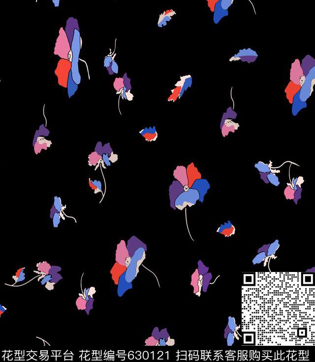 花卉简单五色花传统印花华亿平台下载（图片编号: 630121） - 瓦栏（Walan）