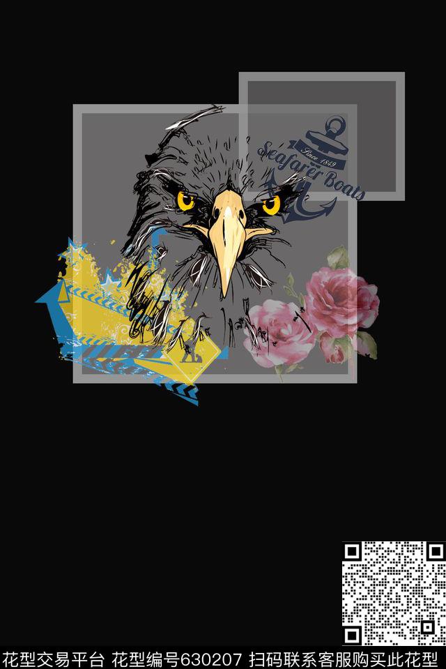 男装猫头鹰船锚数码印花华亿平台下载（图片编号: 630207） - 瓦栏（Walan）