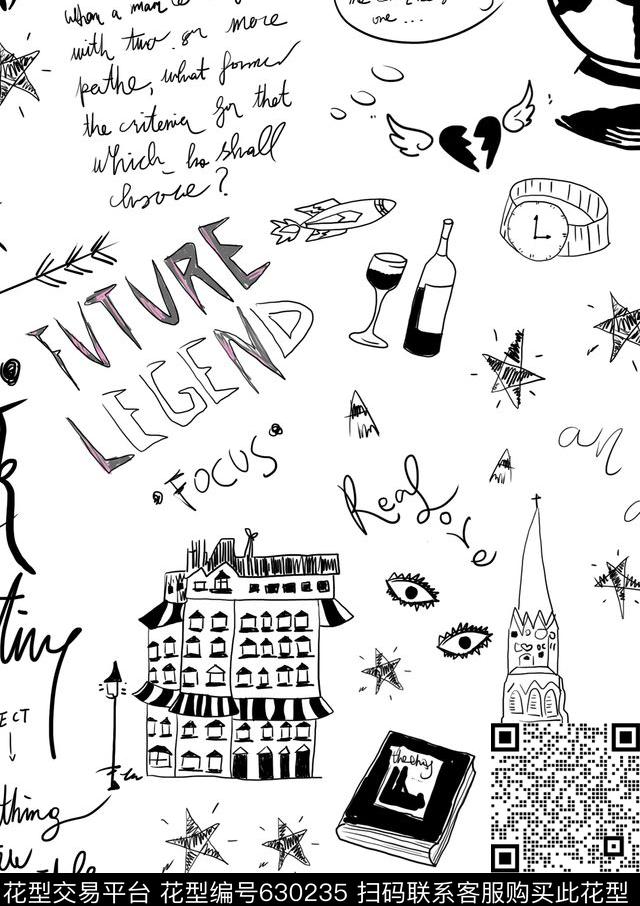 手绘趣味卡通传统印花华亿平台下载（图片编号: 630235） - 瓦栏（Walan）