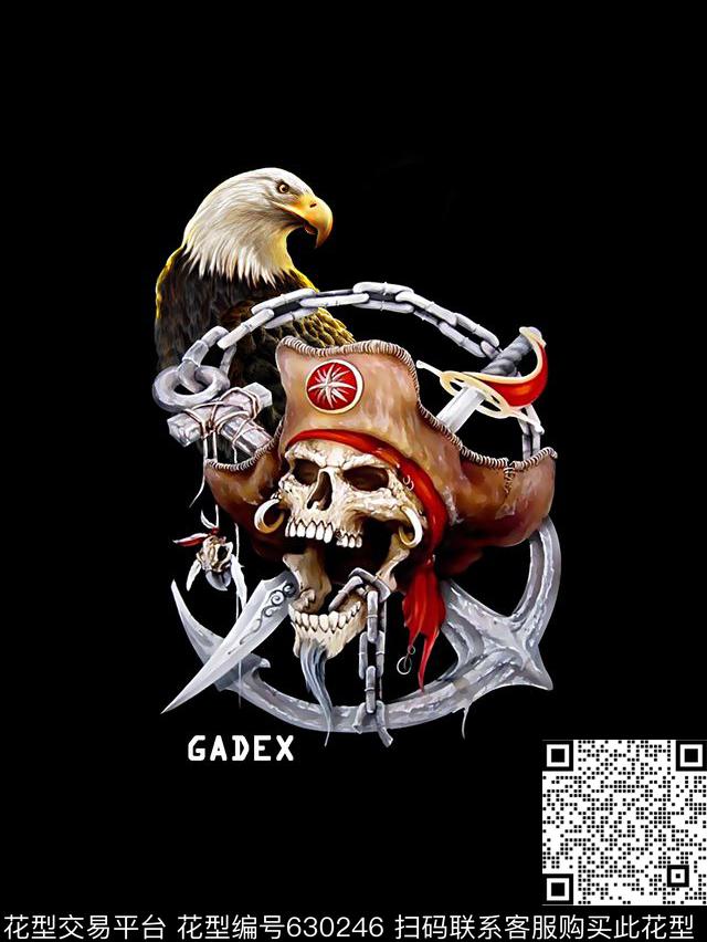 海盗骷髅鹰男装T恤数码印花华亿平台下载（图片编号: 630246） - 瓦栏（Walan）