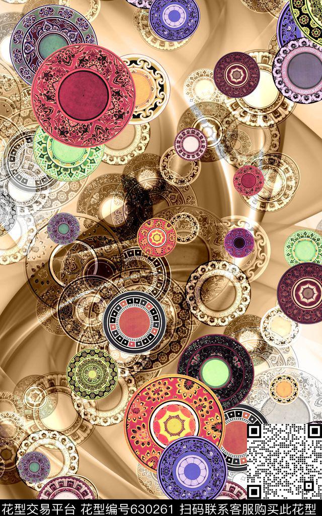 几何圆旗袍数码印花华亿平台下载（图片编号: 630261） - 瓦栏（Walan）