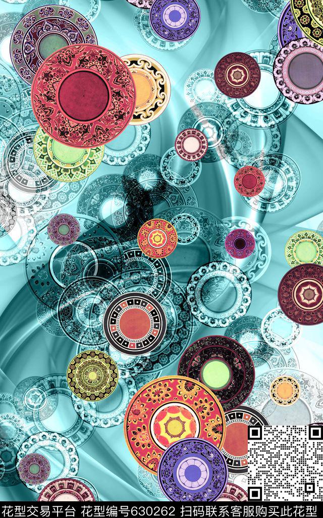 几何敦煌圆数码印花华亿平台下载（图片编号: 630262） - 瓦栏（Walan）