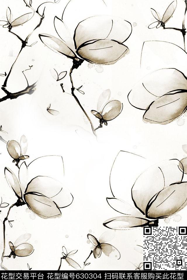 花朵花卉玉兰花数码印花华亿平台下载（图片编号: 630304） - 瓦栏（Walan）