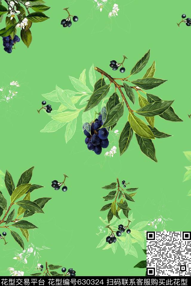 热带叶子小花数码印花华亿平台下载（图片编号: 630324） - 瓦栏（Walan）