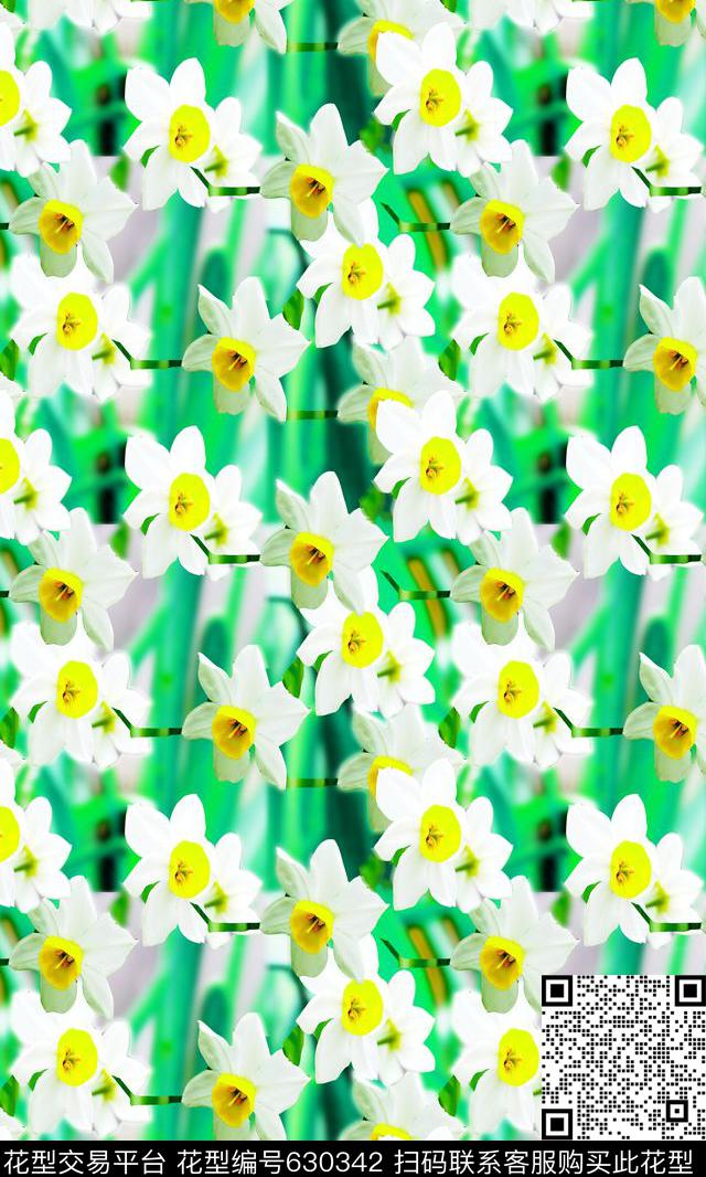 淡雅自然风水仙花自然风数码印花华亿平台下载（图片编号: 630342） - 瓦栏（Walan）