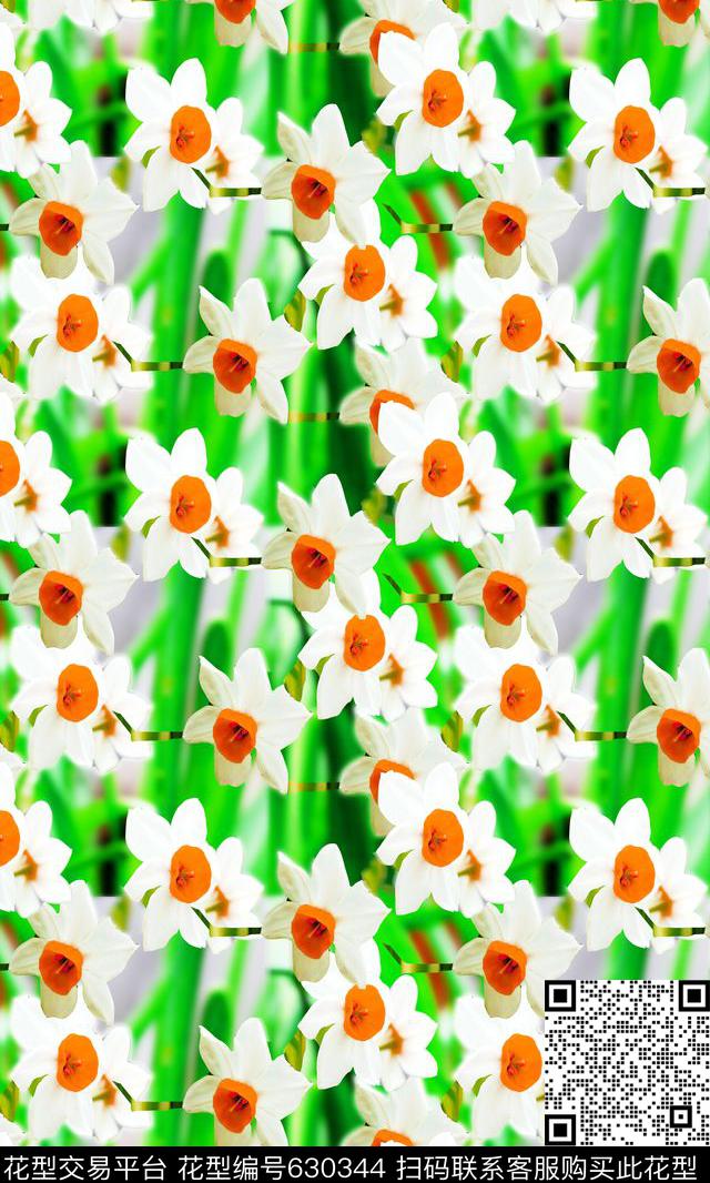 淡雅自然风水仙花自然风数码印花华亿平台下载（图片编号: 630344） - 瓦栏（Walan）