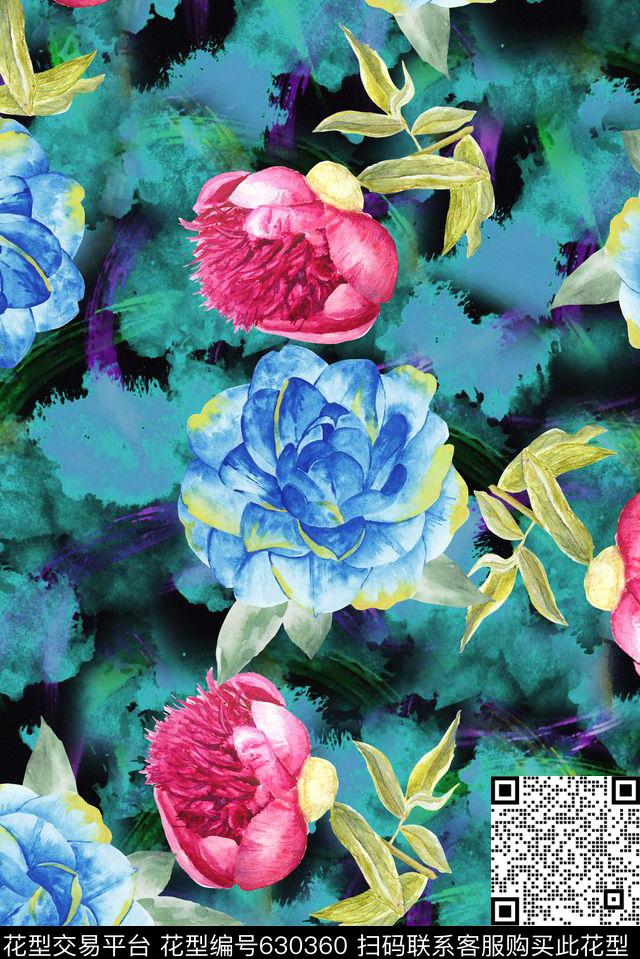 时尚潮流女装裙子服装数码印花时尚流行设计玫瑰花花卉印花艳丽抽象纹理印花数码印花华亿平台下载（图片编号: 630360） - 瓦栏（Walan）