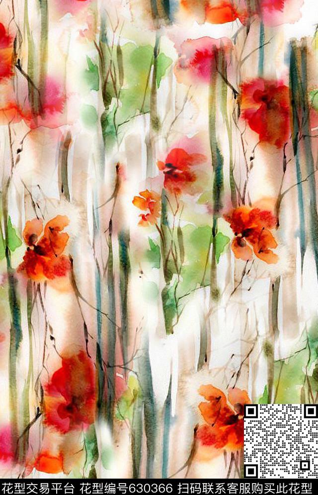 花朵花卉水彩数码印花华亿平台下载（图片编号: 630366） - 瓦栏（Walan）