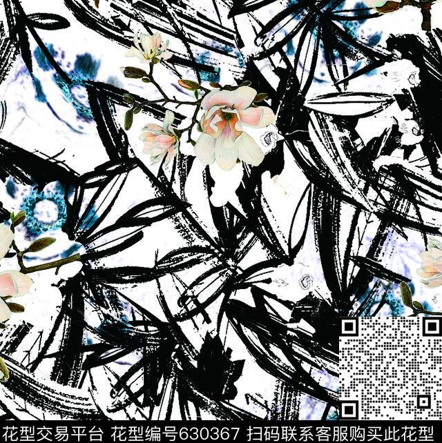 水墨花卉数码印花华亿平台下载（图片编号: 630367） - 瓦栏（Walan）