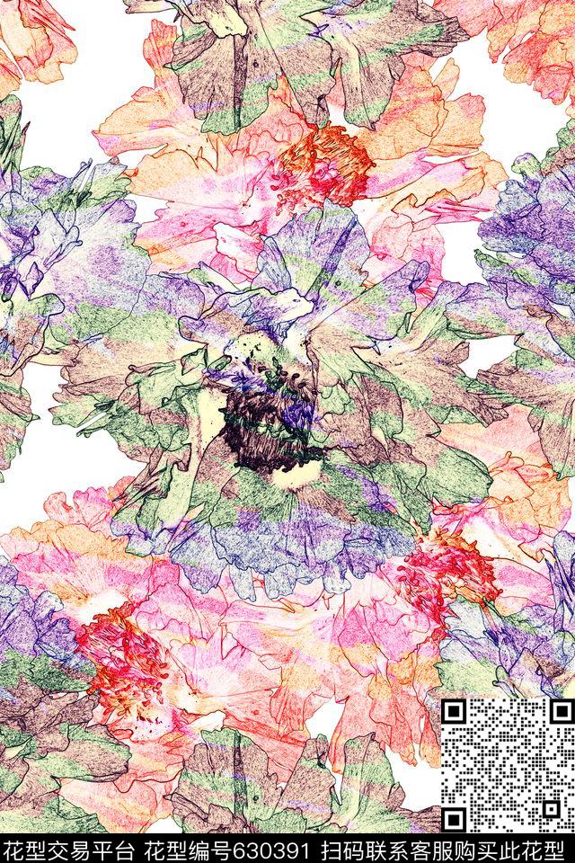 时尚牡丹大花数码印花华亿平台下载（图片编号: 630391） - 瓦栏（Walan）