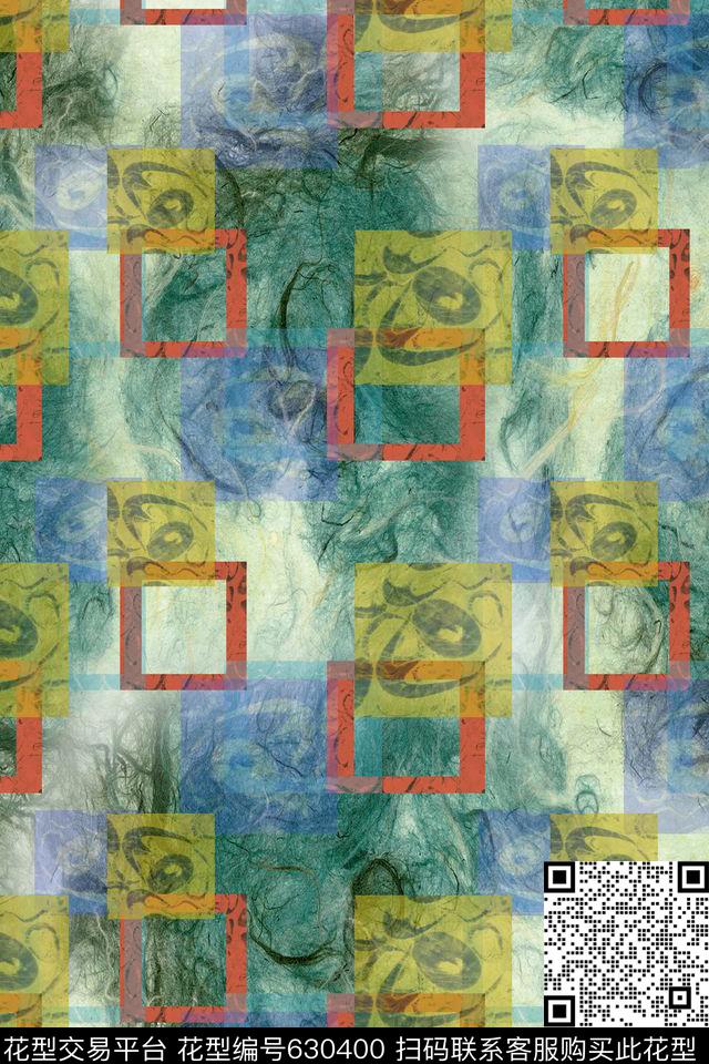 抽象梦幻异样格子抽象图案数码印花华亿平台下载（图片编号: 630400） - 瓦栏（Walan）