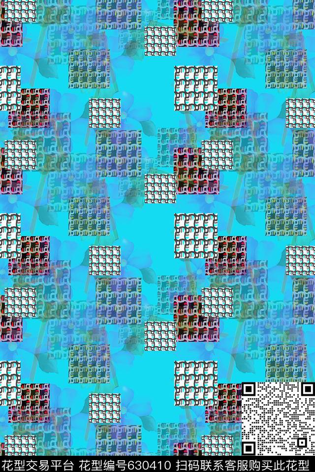 异样格子方块组合花卉数码印花华亿平台下载（图片编号: 630410） - 瓦栏（Walan）