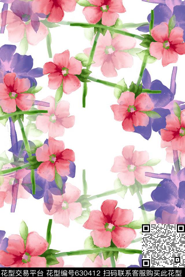 时尚花卉异样格子花卉数码印花华亿平台下载（图片编号: 630412） - 瓦栏（Walan）