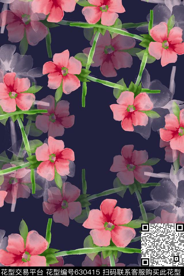 时尚花卉异样格子花卉数码印花华亿平台下载（图片编号: 630415） - 瓦栏（Walan）