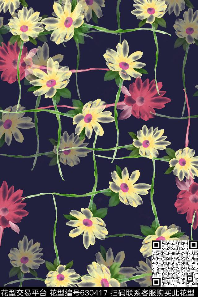 时尚花卉手绘意向植物花卉数码印花华亿平台下载（图片编号: 630417） - 瓦栏（Walan）