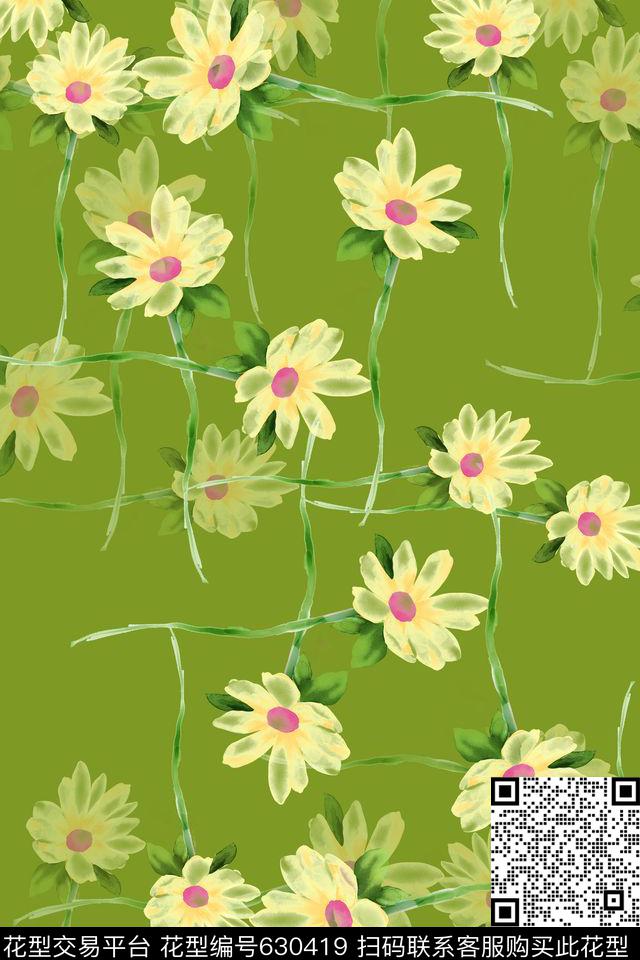 时尚花卉手绘意向植物花卉数码印花华亿平台下载（图片编号: 630419） - 瓦栏（Walan）