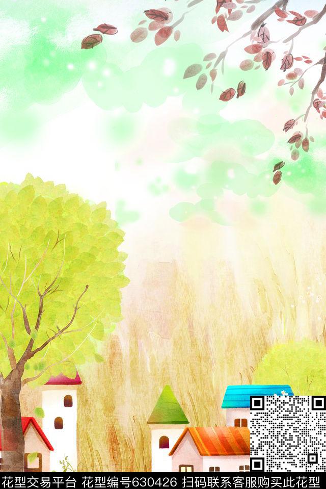 树枝趣味手绘数码印花华亿平台下载（图片编号: 630426） - 瓦栏（Walan）