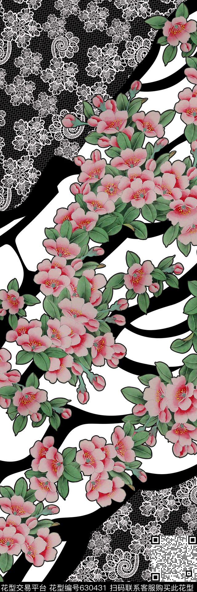 花卉蕾丝时尚丝巾长巾数码印花华亿平台下载（图片编号: 630431） - 瓦栏（Walan）