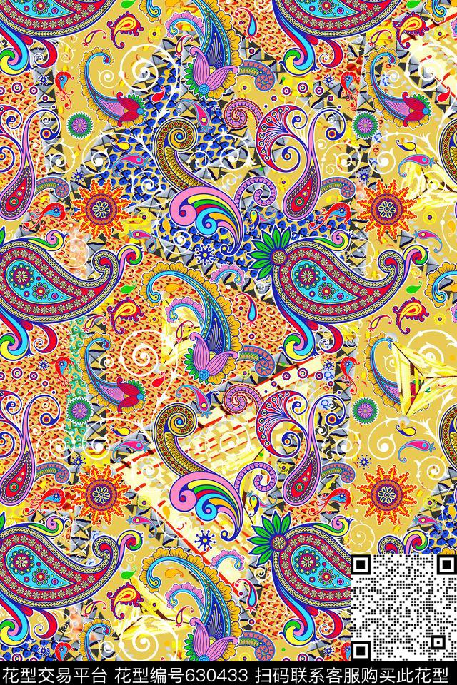 腰果佩斯利几何花卉数码印花华亿平台下载（图片编号: 630433） - 瓦栏（Walan）