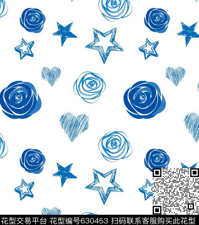 爱心星星水彩传统印花华亿平台下载（图片编号: 630453） - 瓦栏（Walan）