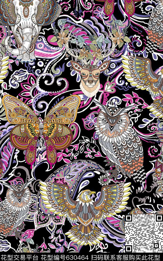 动物传统佩斯利数码印花华亿平台下载（图片编号: 630464） - 瓦栏（Walan）