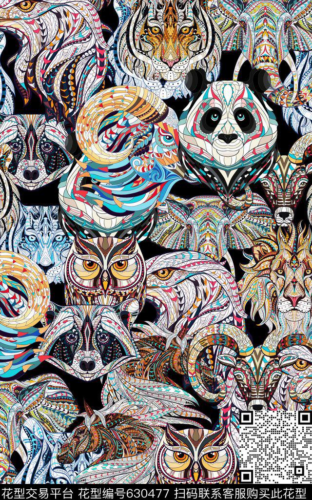 传统佩斯利动物数码印花华亿平台下载（图片编号: 630477） - 瓦栏（Walan）