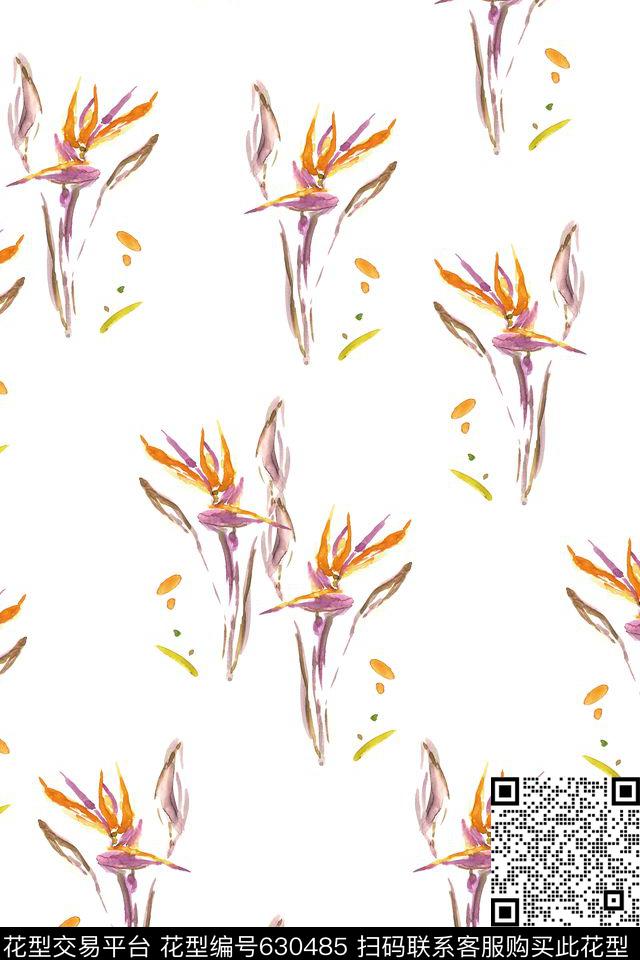 流行时尚水彩花卉数码印花华亿平台下载（图片编号: 630485） - 瓦栏（Walan）
