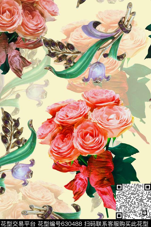 水彩珠宝花卉数码印花华亿平台下载（图片编号: 630488） - 瓦栏（Walan）