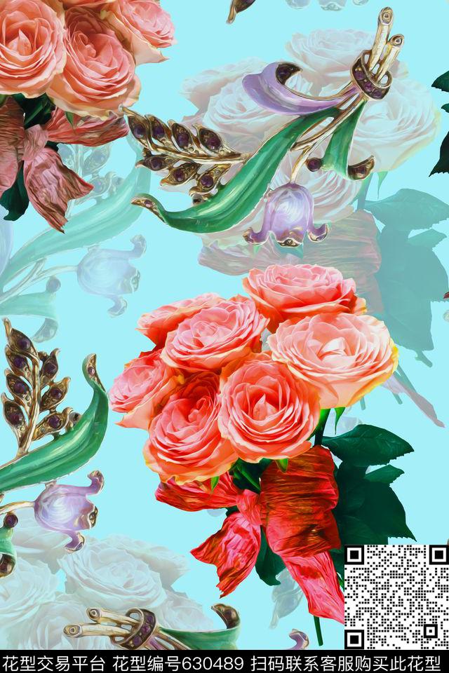 水彩珠宝花卉数码印花华亿平台下载（图片编号: 630489） - 瓦栏（Walan）