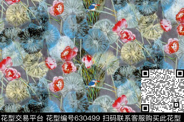 旗袍花鸟数码印花华亿平台下载（图片编号: 630499） - 瓦栏（Walan）